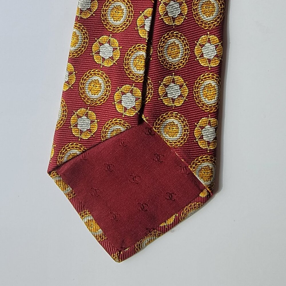 CHANEL Men's Vintage Tie 100% Silk Made in Italy burgundy, gold & cameillas - Picture 2 of 5